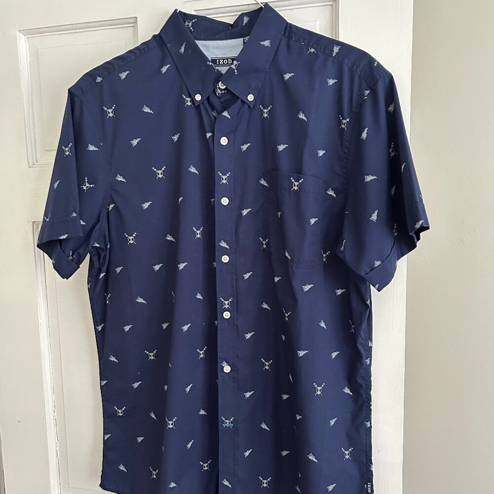 IZOD Men's Navy Blue Nautical-Themed Shirt.